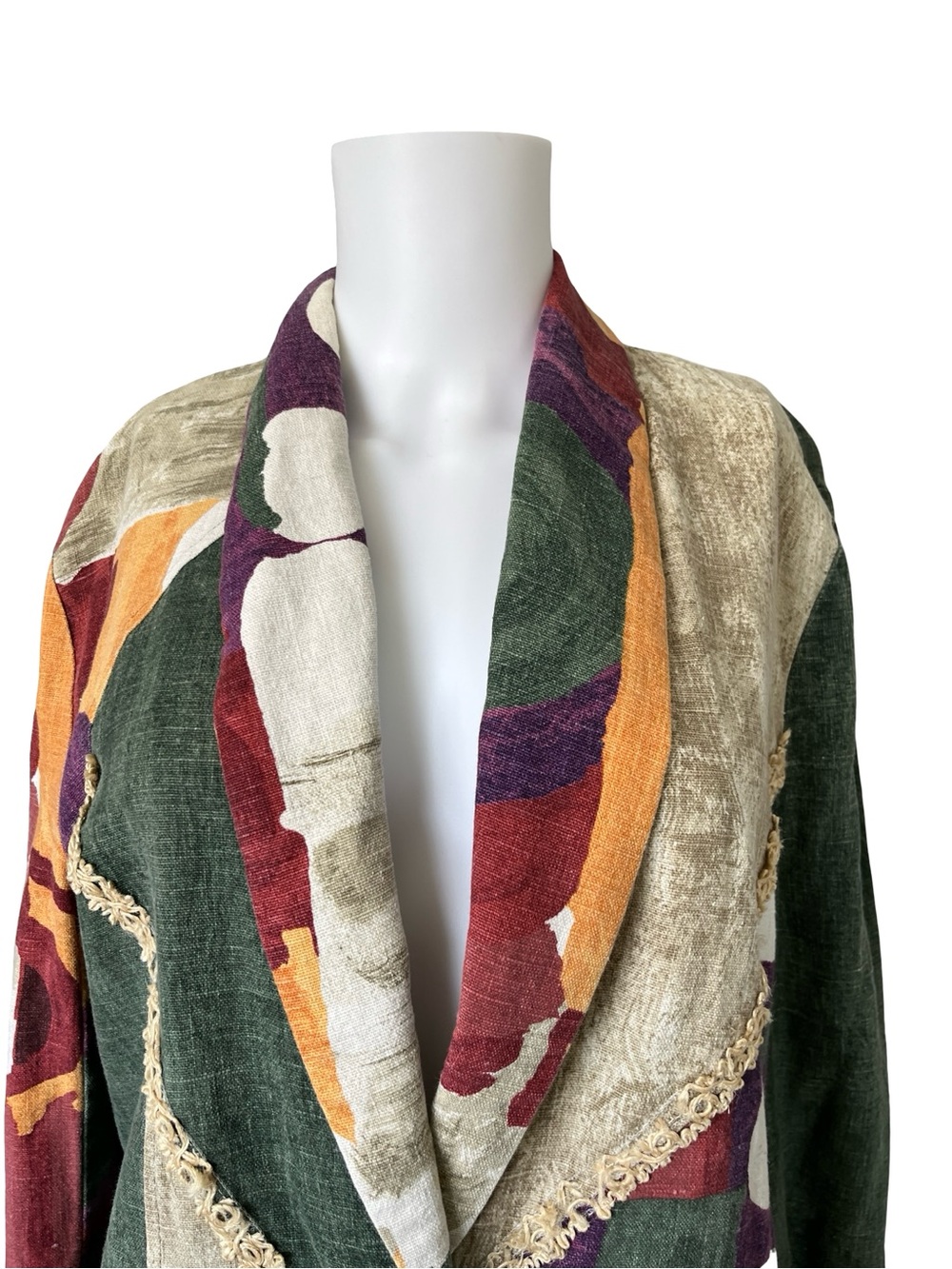 Vintage Sunny Sport Coat Artsy Art to Wear Cotton Flax Colorful Womens Size 10 - Picture 5 of 10